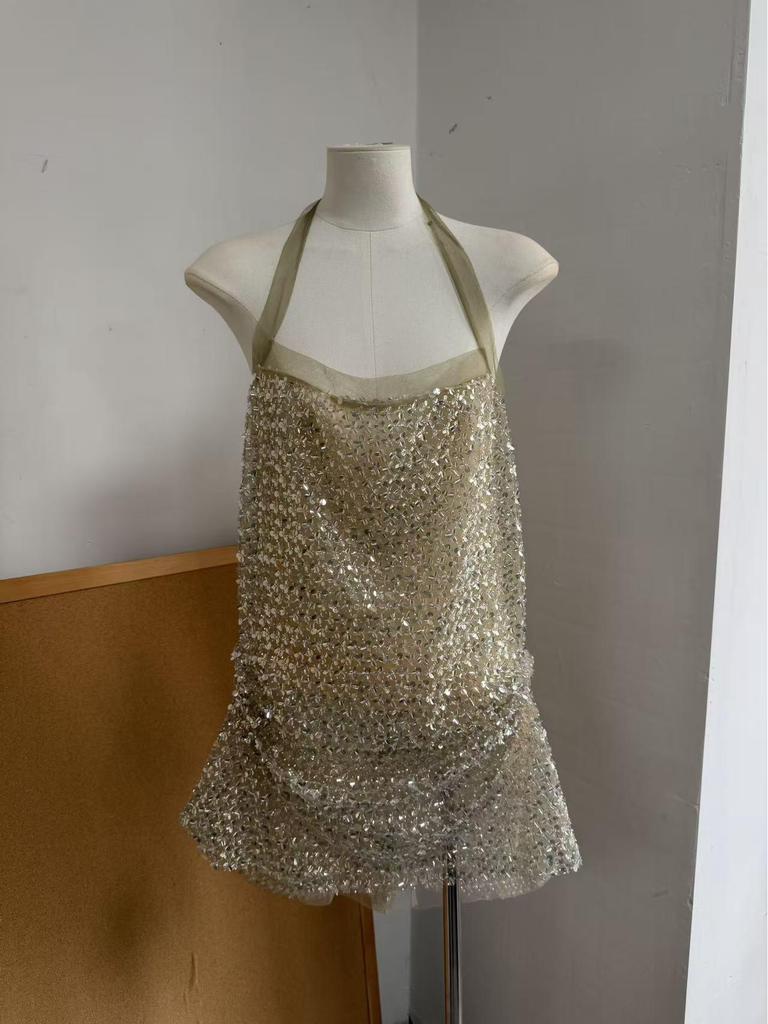 Sparkly Sequin Strappy Mesh Lace-up Backless Mini Dress - Sexy Hot Girl Style