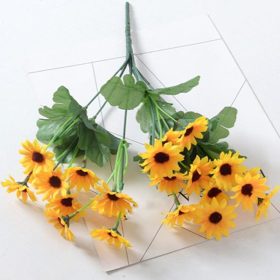 Yellow Artificial Sunflower Bouquets Mini 22 Heads Fake Sunflower with Stem for Home Party DIY Wedding Bouquets Baby Shower Outdoor Indoor Decoration