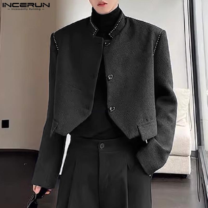 

INCERUN Мужской элегантный короткий блейзер с воротником-стойкой и длинными рукавами