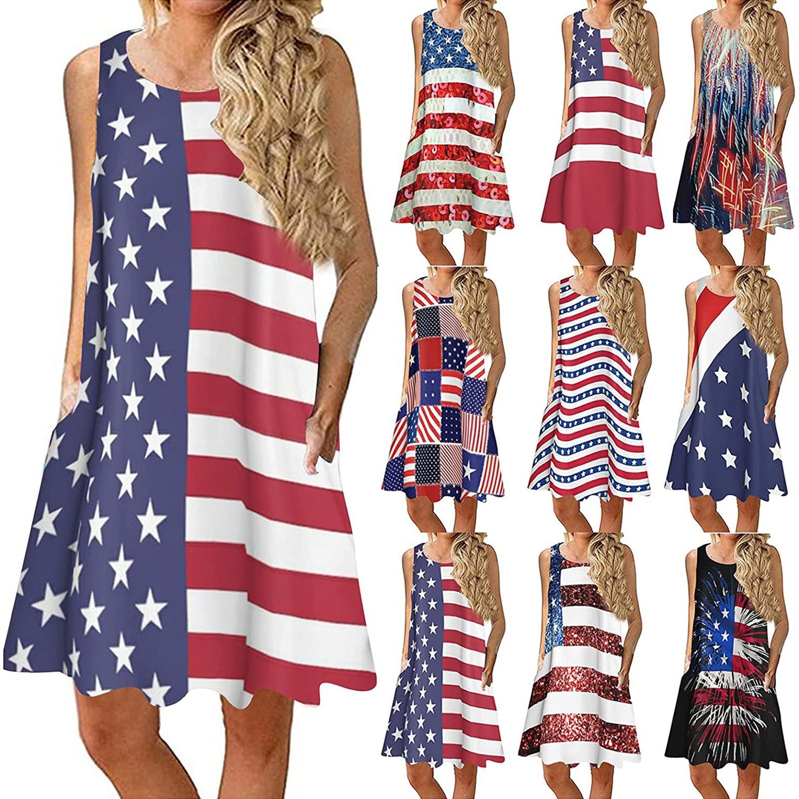 

Women s Fashion Casual Sleeveless Independence Day Printed Camisole Dress