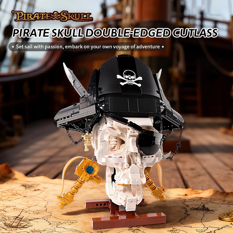 Pirate Skull MOC Blocks Skeleton Model Creative Building Toys for Boys Kids Adult Gifts 1100+Pcs DIY Bricks Sets Room Ornament