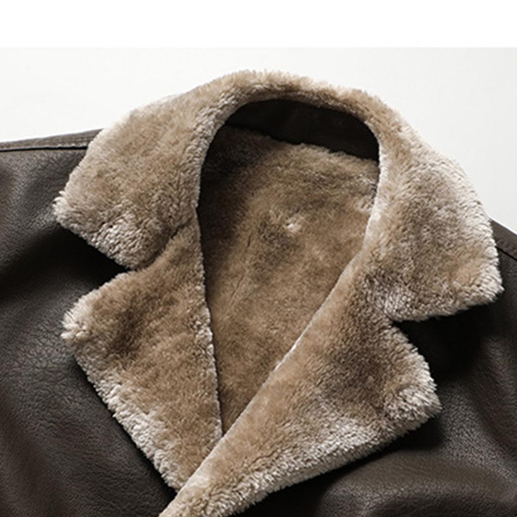 Men's Leather Business Jacket With Plush Velvet And Large Lapel Suit Leather Jacket