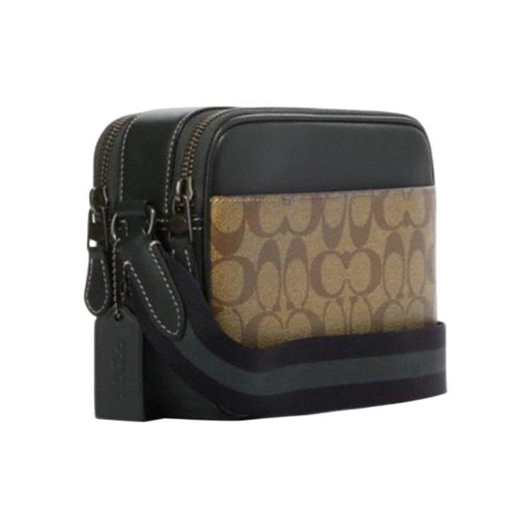 Coach Graham 23 Classic Monogram Print Zipper Closure Leather PVC Shoulder Crossbody Bag Medium Men Bags Khaki Green CE638-QBV3D