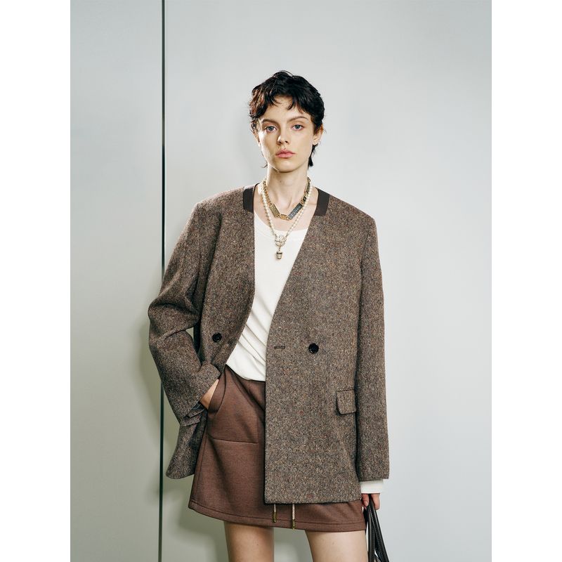 

Blacknini Инь Хуафу/ Красочный костюм Нормкор Легкий Теплый 90 Экстратонкая Шерсть Люксовый Бренд Твидовый Пиджак без воротника Suit Outwear(Card code to small shot) S