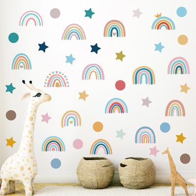Rainbow Wall Sticker Bohemian Stars Dots Boho Children's Room Retro Bedroom Decoration Self-adhesive Wall Sticker