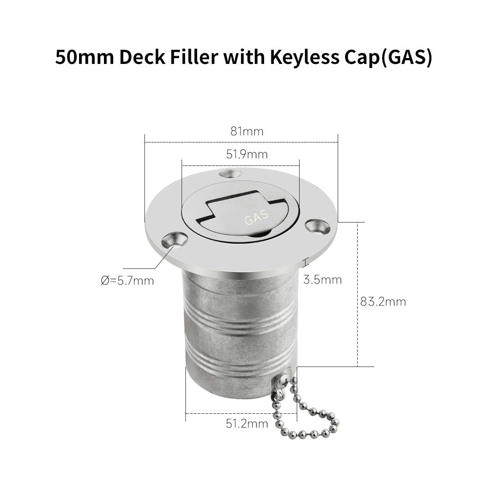 Stainless Steel 316 Deck Filler GAS DIESEL FUEL WASTE WATER 38mm 50mm Mirror Polish Marine Boat Hardware Deck Filler Cap