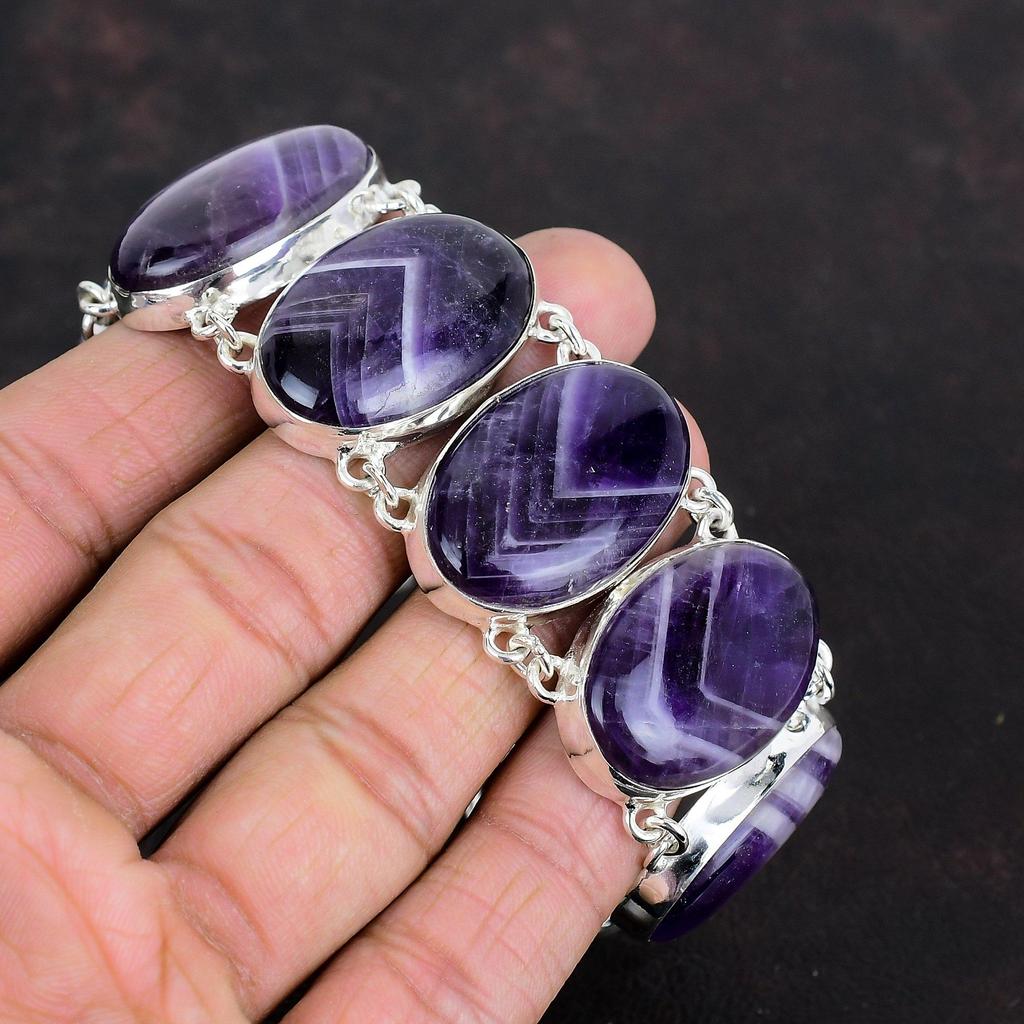 Chevron Amethyst Bracelet Natural Gemstone Jewelry 925 Sterling Silver Bracelet Adjustable Chain Handmade Bracelet Designer Jewelry for Gift