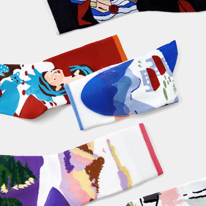 5 Pairs of Women Retro Personality Skateboards Wearing Mid Tube Socks