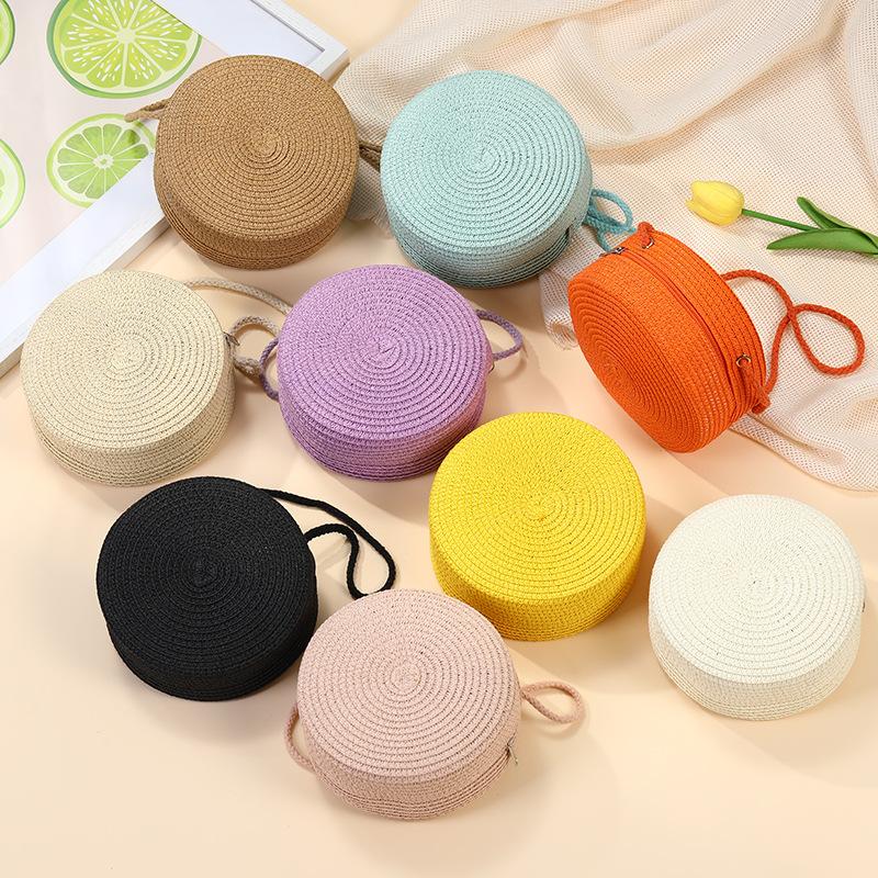 Children's bags Girls messenger bags New summer woven straw bags Seaside vacation girls round shoulder bag