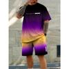 Trendy Gradient Color Short Sleeve T Shirt Shorts Set Plus Size Vacation Beach T-shirt Shorts 2-piece Set Loose Men's Clothing