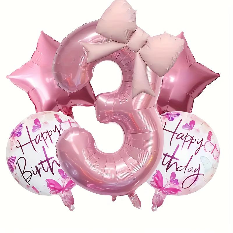 6pcs Happy Birthday Bow Tie Foil Balloons 32inch Pink Number 1-9 Balloons for Kids Girls Birthday Anniversary Party Decora Gift
