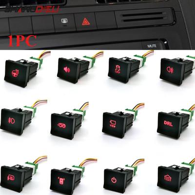 1PC 12V Red LED Light Car DRL Fog Light Radar Power On Off Music Garage Switch Button with Wire for VW Polo 6C 2014 2015