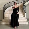 Novo Vestido de Festa Longo Slim Fit Patchwork Jacquard de Renda Preta para Mulheres Lazer Festa Prom Europeu Americano