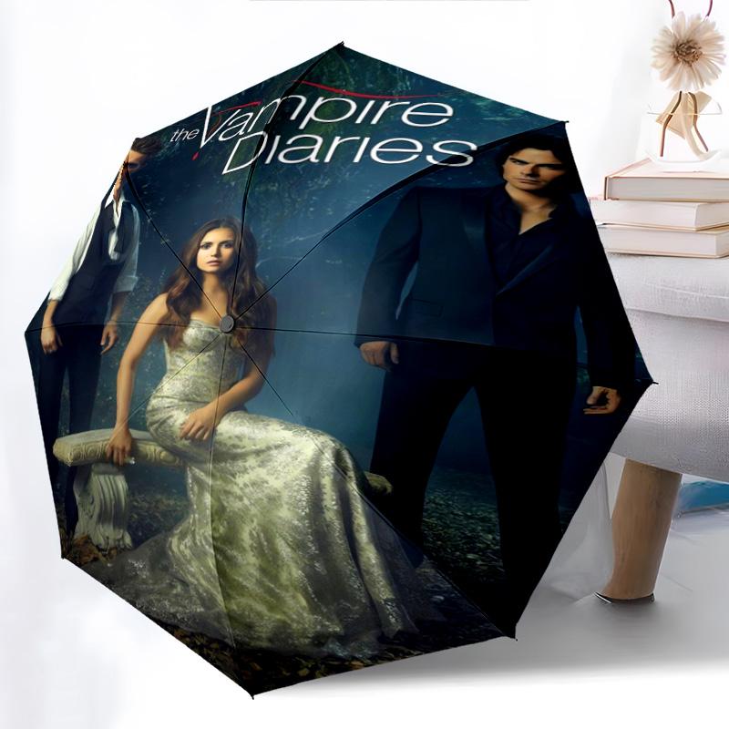 Mystic Falls Secrets Unveiled Folding Umbrella 8 Paraphenoid Bones Suitable for All Seasons Three Folds Sun Umbrella Printing