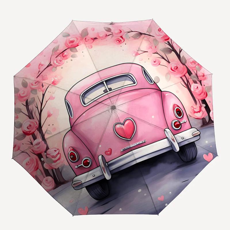 

1pc pink car Pattern Umbrella Automatic Opening and Closing Umbrella, High quality Umbrella, Ideal Gift for Her 233