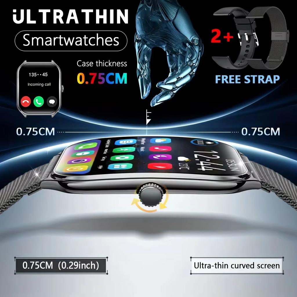 2025 New 7.5MM Ultra Thin Smart Watch Men 1.96"AMOLED Screen Always Show Time Heart Rate Sport Waterproof BT Call Smartwatch