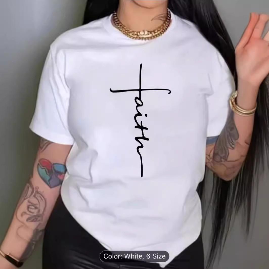 

European and American summer fashion women s letter print women s clothing classic fashion short-sleeved crew neck top M белый