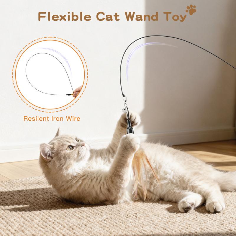 Feather Teaser Cat Toy Flying Feather Cat Catcher with Extra Long 34.5" Wand and Small Bell Fun Exerciser Playing Toy for Kitten