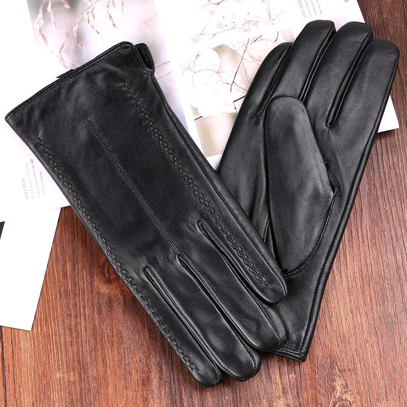 Women's Autumn and Winter Sheepskin Gloves Outdoor Riding Driving Plus Velvet Warm and Cold Great Wall Flower Touch Screen Gloves