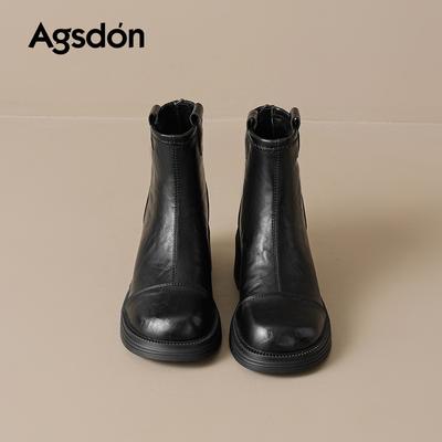 Augustine Black Short Boots Women's 2025 New Autumn Platform-soled Retro Martin Boots Thick Heel British Style Thin Boots