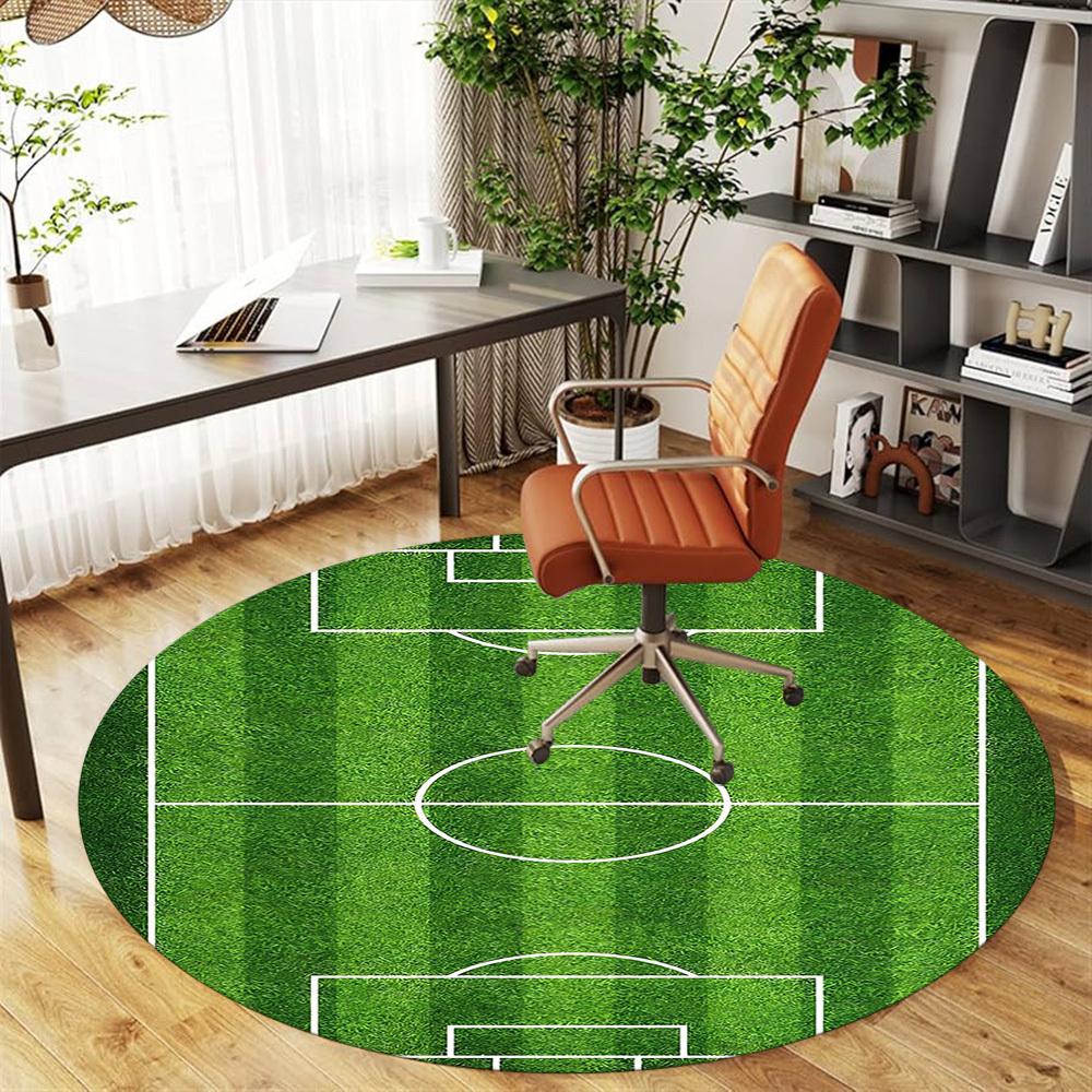 1pc Soccer field Pattern Office Round Rugs, Under Chair Round Rugs for Living Room, Bedroom, Bathroom Decoration Carpet 091871