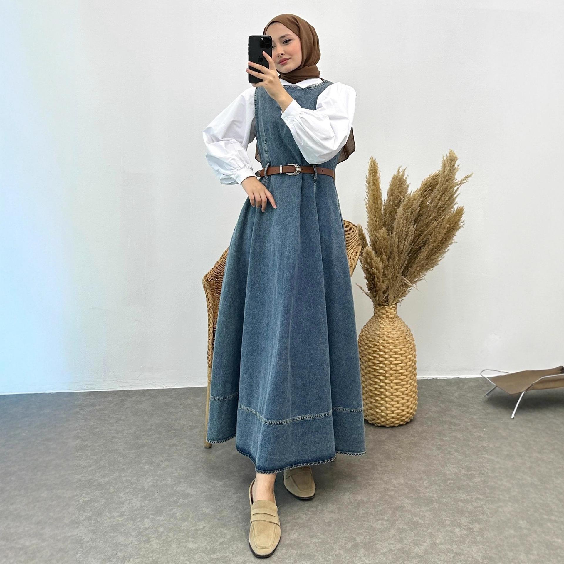 Women s denim dress, sleeveless long vest skirt, denim skirt source factory M