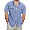 Summer Men's Cotton Linen Short Sleeve Double Pocket Shirts Solid Color Loose Casual Shirt Men