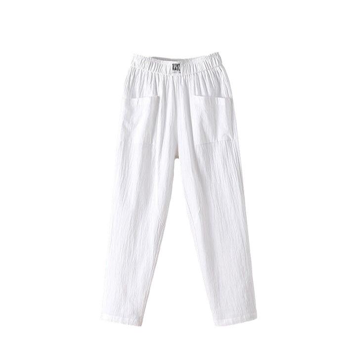 Women's 2023 Cotton-Linen Casual Straight Pants, Korean Style, Slim Fit, Lightweight Nine-Point Harem.
