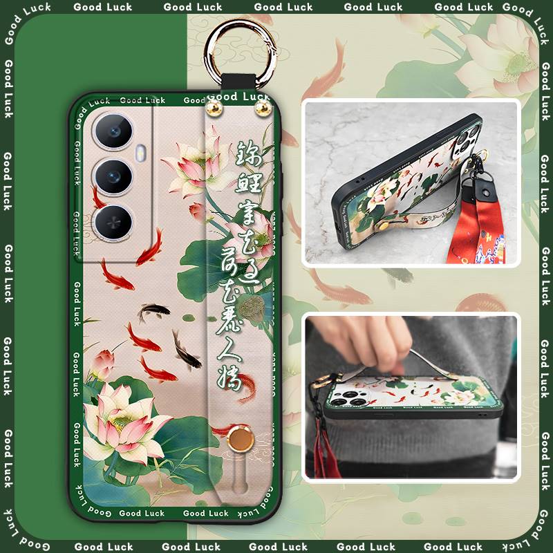 Elderly lady Waterproof Phone Case For Realme C65 Chinese style Fashion Lanyard Ring Silicone Soft case Dirt-resistant