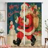 2 Stück, 2D-Flachdruckmuster Vorhänge Vintage Weihnachtsmann mit Schneemann & Baum Polyesterstoff (ohne Stange) Alle Jahreszeiten