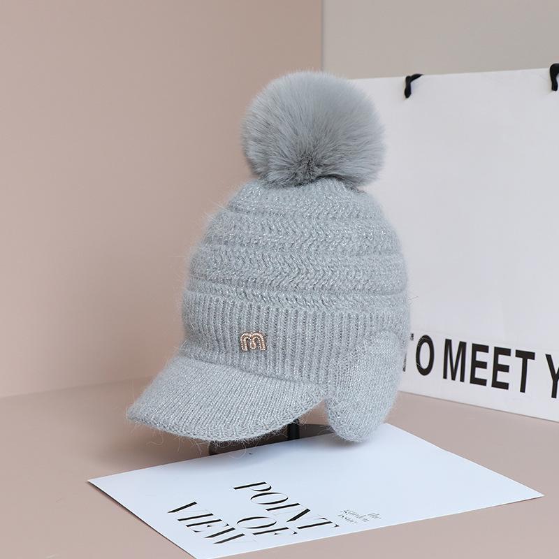 Ladies Thickened and Velvet Duck Tongue Knitted Wool Hat Winter Hats Baseball Autumn and Winter Ear Protection CapTo Keep Warm Beret