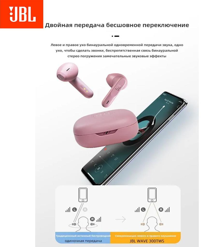 JBL WAVE 300TWS Wireless Bluetooth Headphones, Sports Waterproof Headphones with Subwoofer, High-quality In-ear Music Headphones
