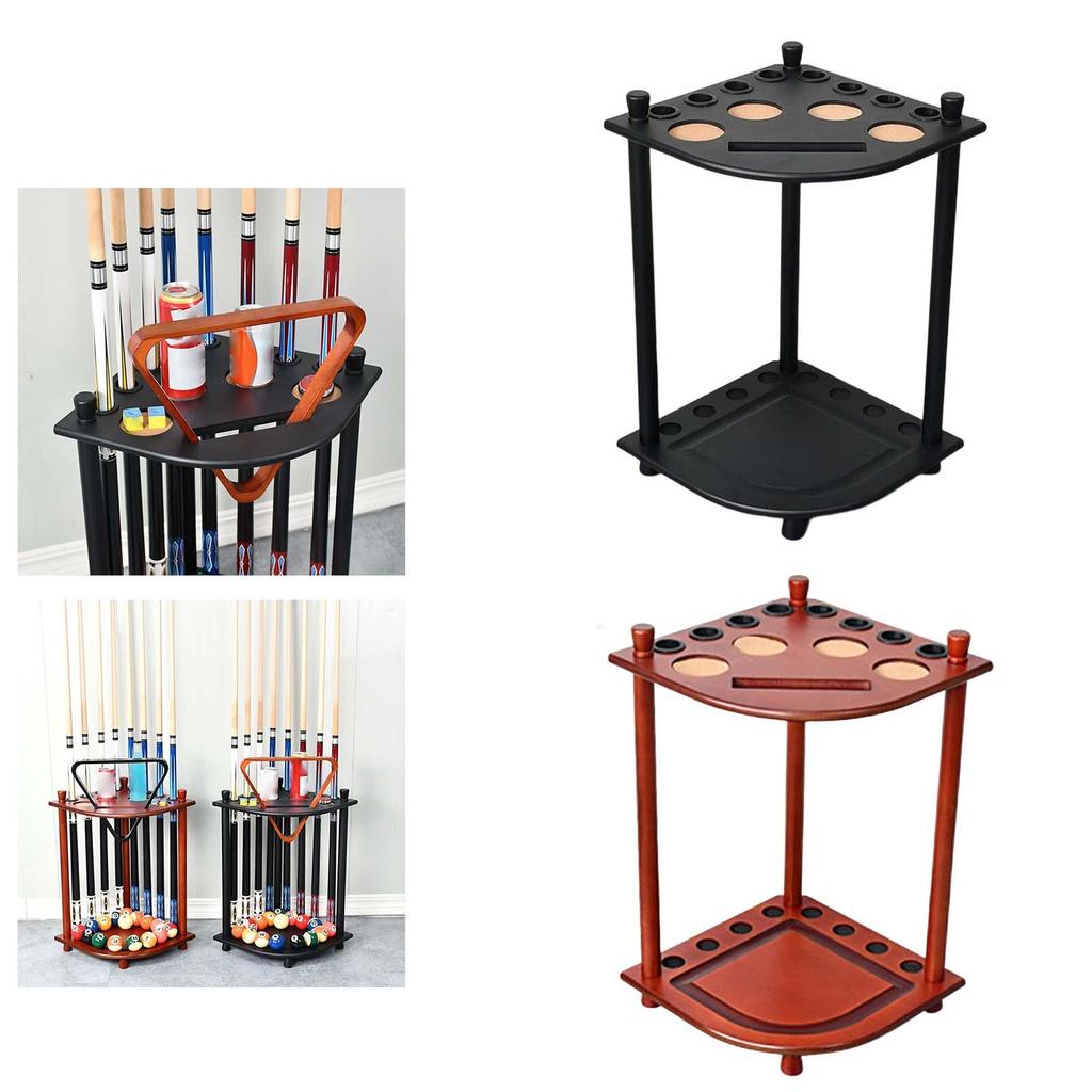 Billiard Cue Rack Holds 8 Sticks Solid Wood Floor Style Pool Rod with Drink Holder