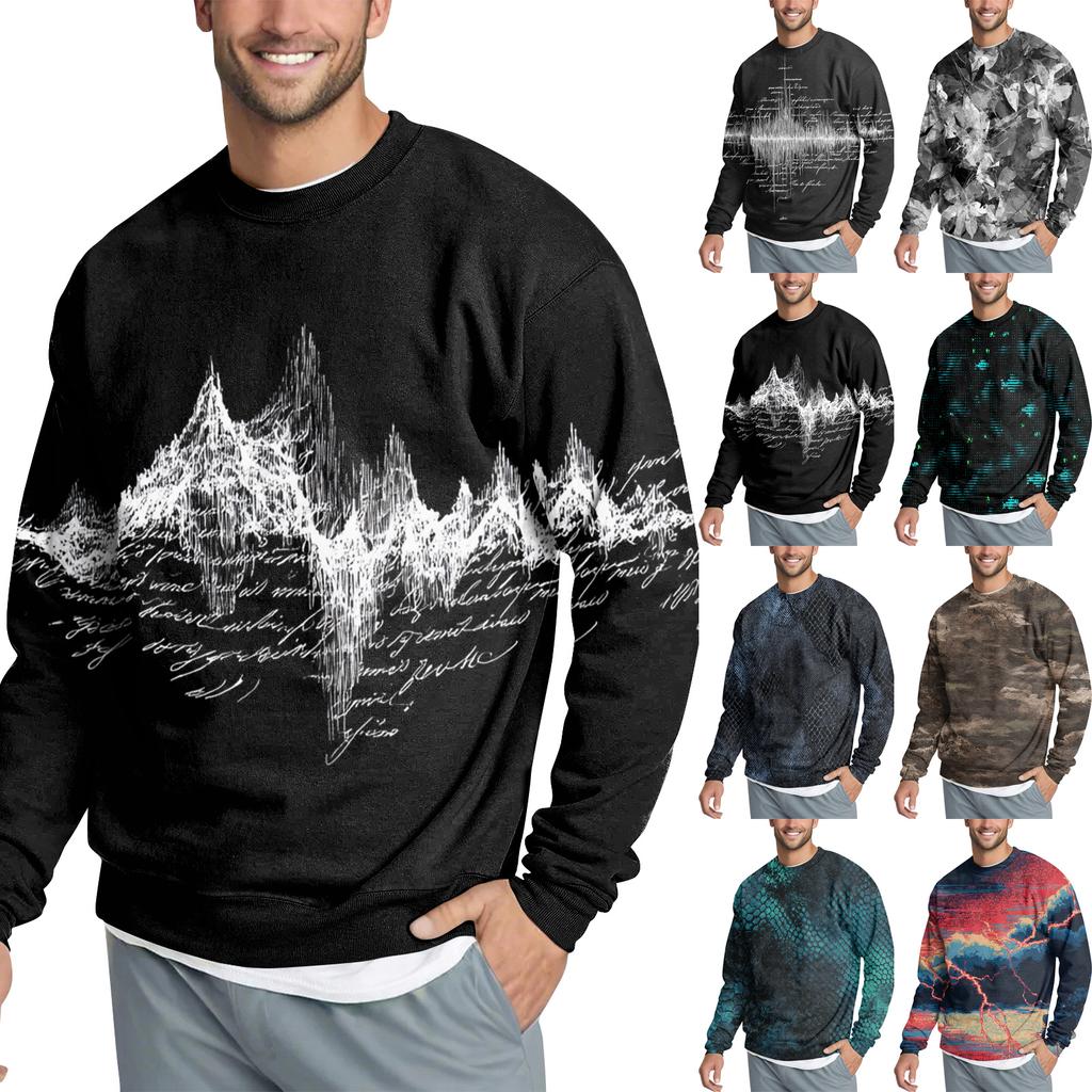 Men's Casual Fashion Printed Round Neck Pullover Sweatshirt
