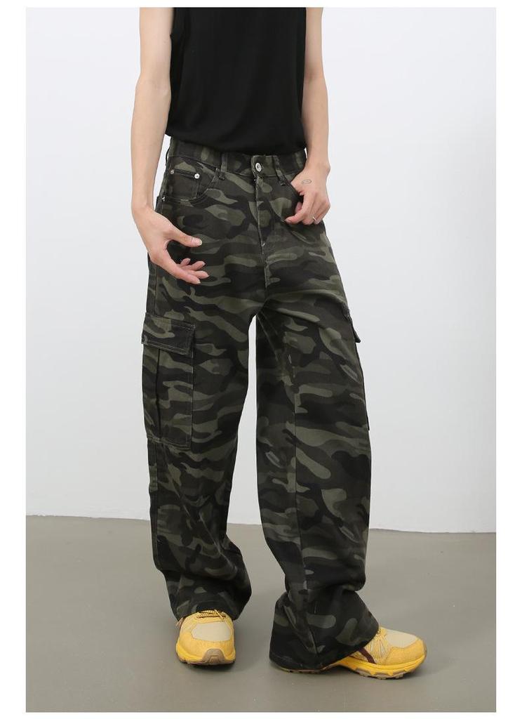 Nirben American Vibe Retro Camouflage Heren Wijde Werkjeans