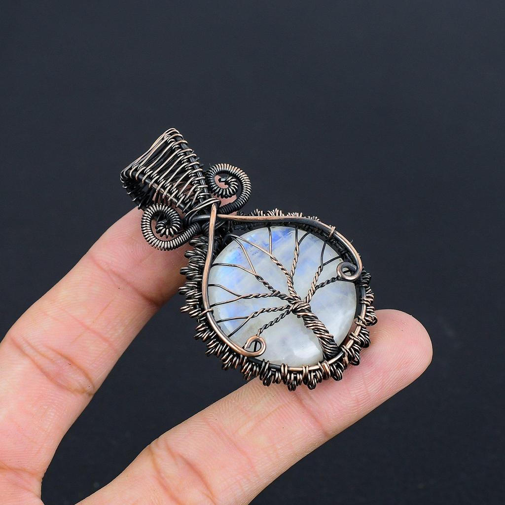 Rainbow Moonstone Pendant Gemstone Jewelry, 999 Copper Wire Wrapped Pendant, Handmade Beautiful Jewelry Pendant