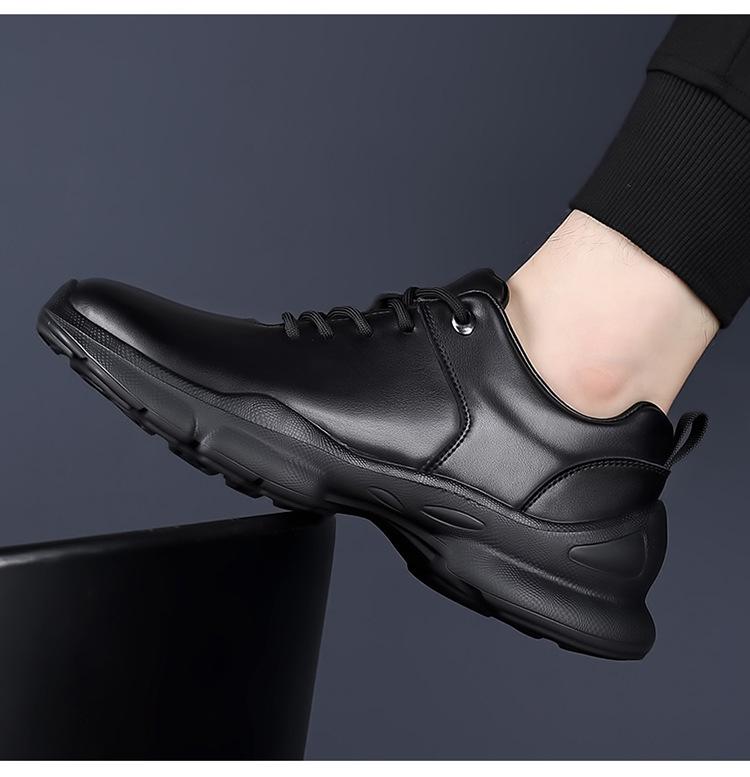 2026 Autumn Winter New Leather Sneakers for Men Fashion Black Casual Sports Shoes Male Lace Designer Platform Leather Shoes Man