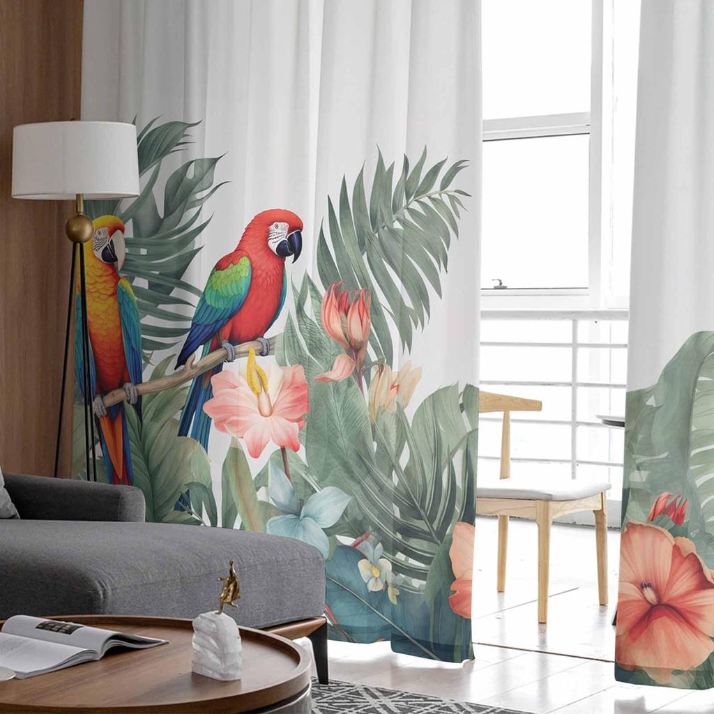 Summer Tropical Rainforest Plants Tulle Window Curtains for Bedroom Luxury Home Decor Drapes In Living Room Chiffon Panels