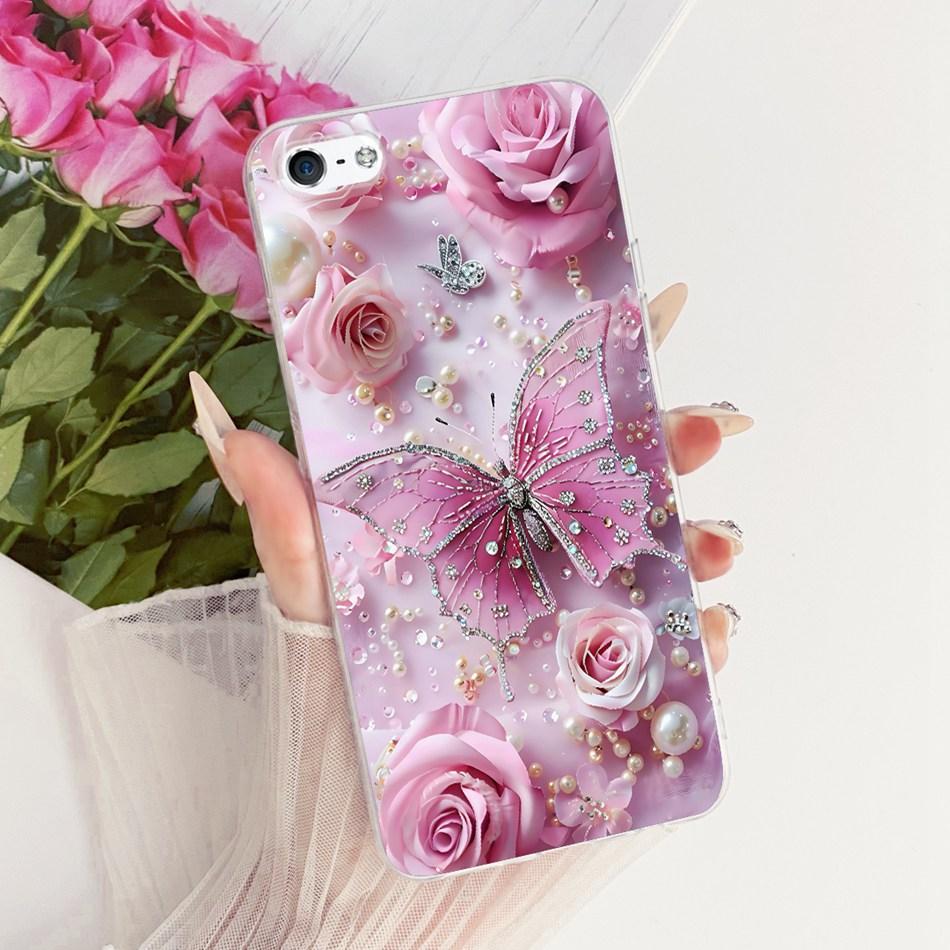 For iPhone 5 5s SE (2016) 4 4s Cute Flower Butterfly Cat Painted Case For iPhone5 iPhone4 Soft Silicone TPU Phone Cases