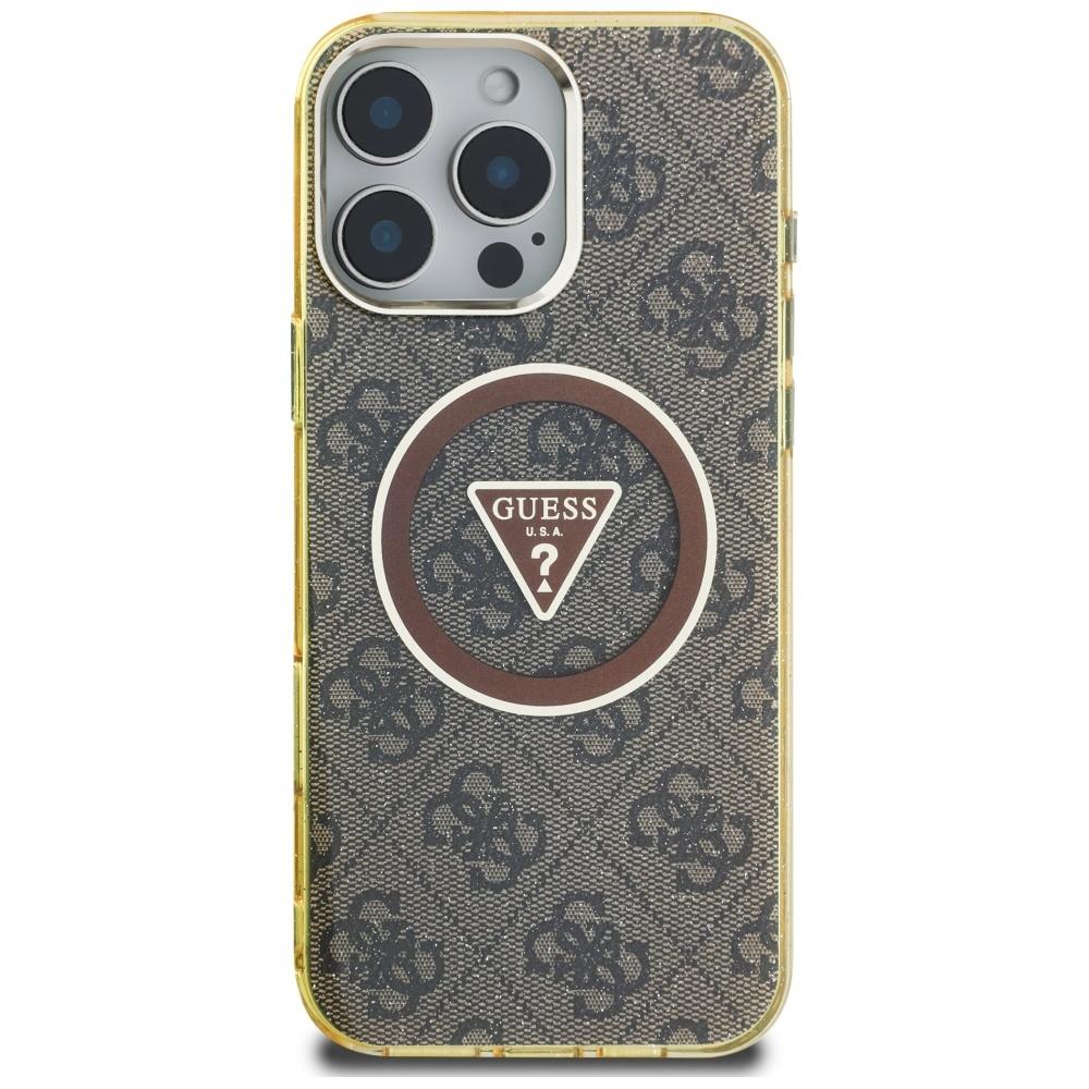 Guess Iml Metal Glitter 4G Circle Triangle Case for iPhone 16 Pro Brown