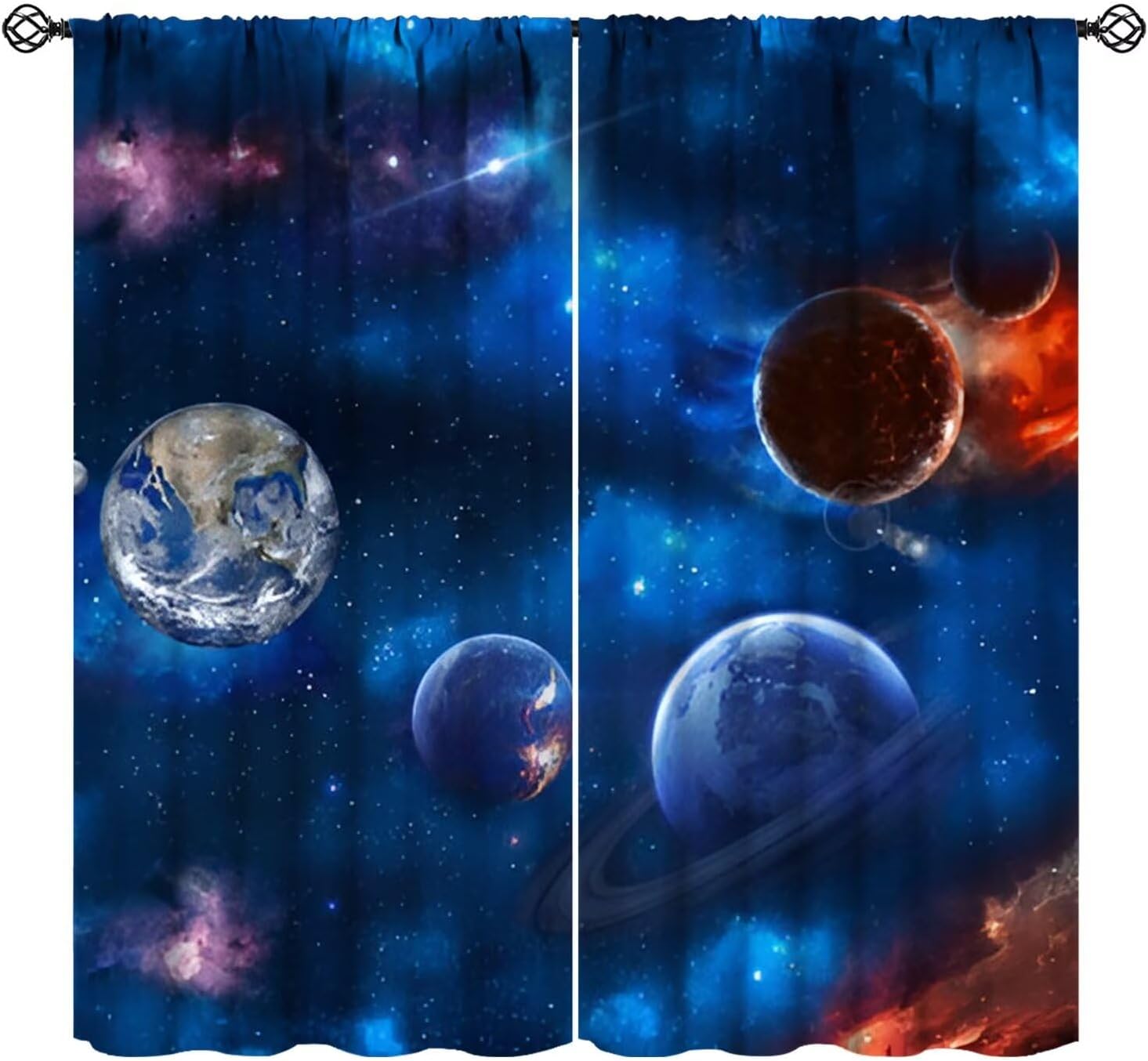 

Universe Planet Curtains for Boys, Outer Space Blue Galaxy Planets Night Sky Print Window Treatments Curtains for Kids Bedroom 53x116CM-2PC