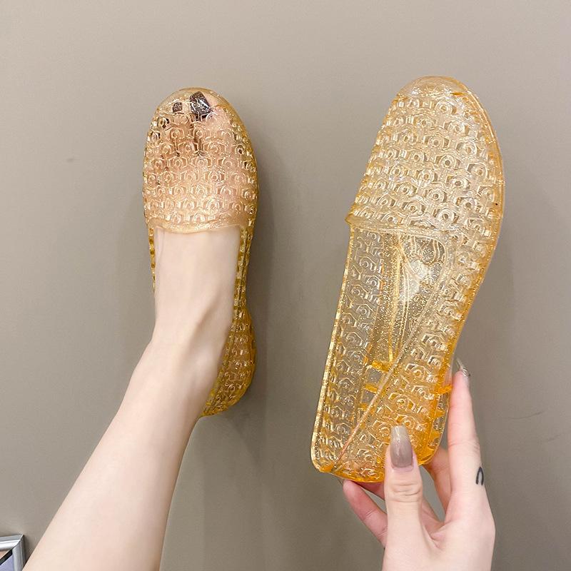 Fashion Beach Flat Woman Porous Shoes Plastic Crystal Jelly Shoe Hollow Mesh Sandals Mother Shoes Sneaker Women's Shoes