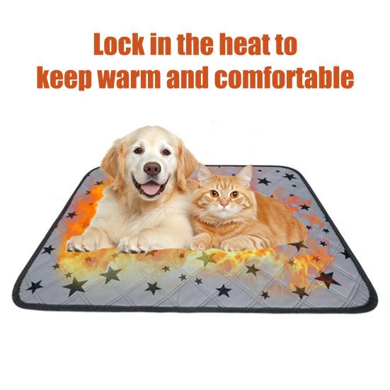 Self Warming Pet Mat Star Pattern Thermal Cat Mat Dog Crate Pad with Anti Slip Backing Washable Warm Pee Pad for Indoor Dogs Cats Couch Floor Use