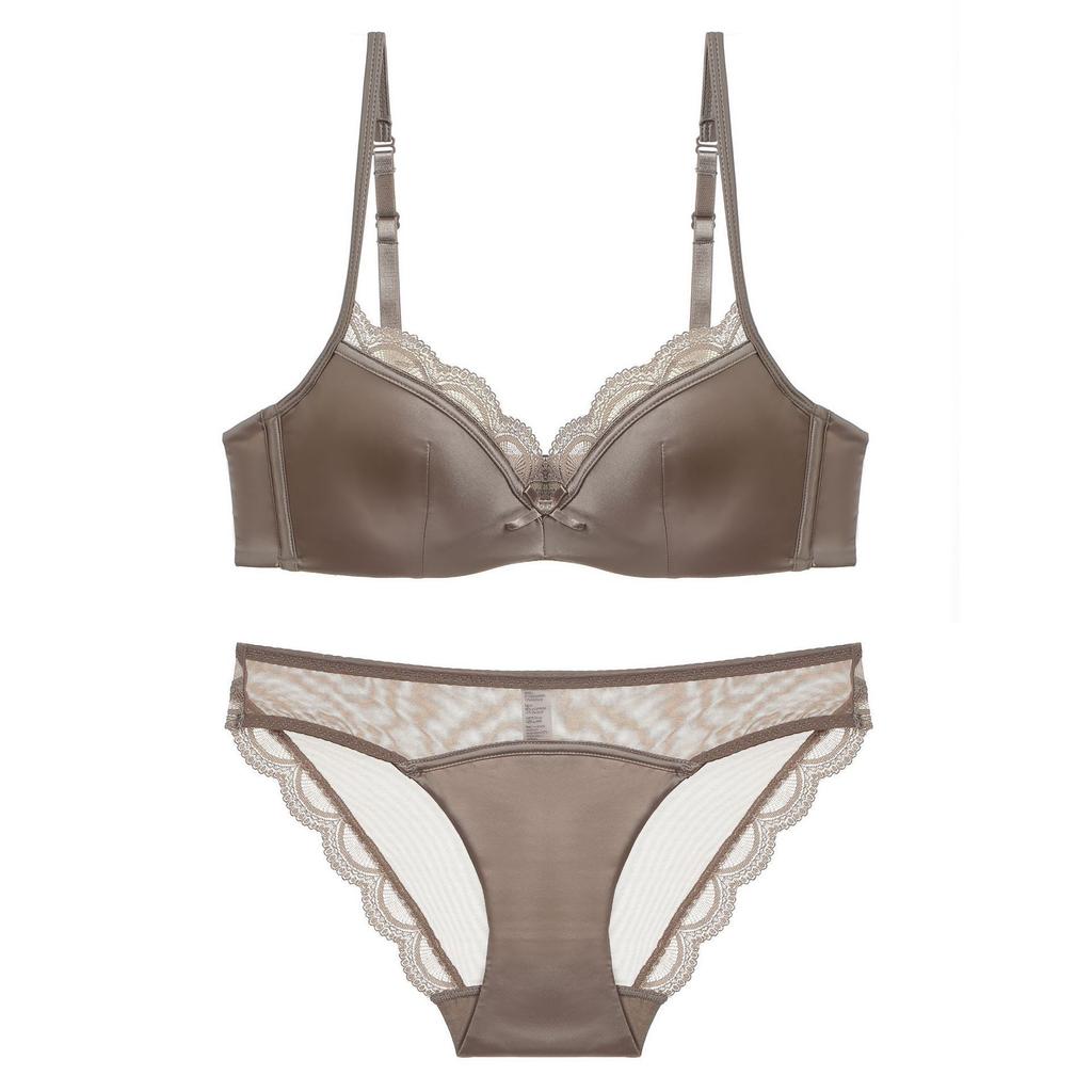 French Premium Satin Lingerie Set, Thin Minimizer Soft Underwire Lift Anti-Sag Bra for Full Bust Women