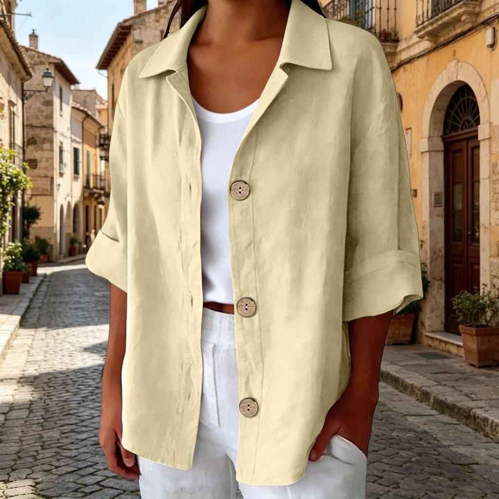 Women's Stylish Button Down Collar Loose Fit Cardigan Top for Casual Daily Wear