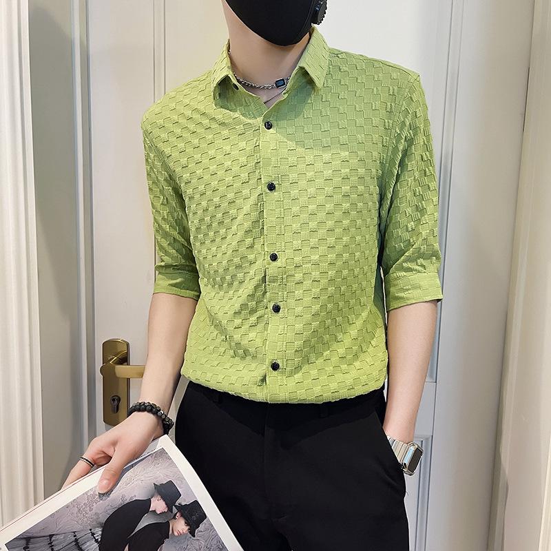 

Men s Trendy Slim-Fit Ice Silk Short-Sleeve Summer Shirt - Stylish and Handsome Casual Top Small зелений