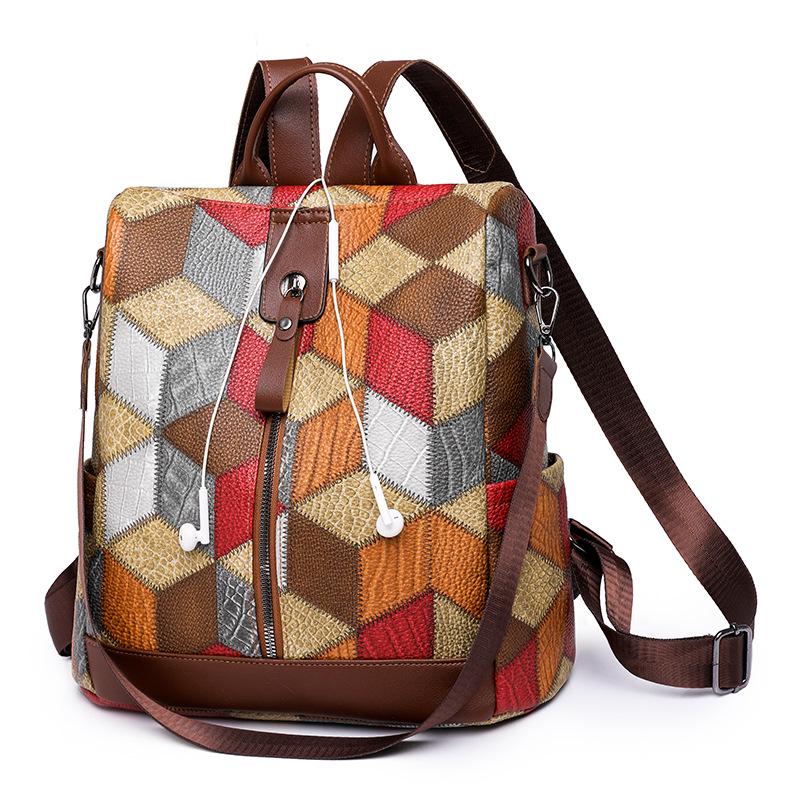 Trendy Women's Anti-Theft Colorblock Backpack - Large Capacity for Travel