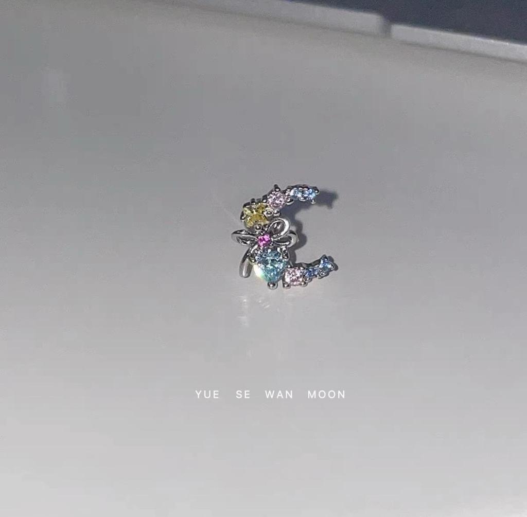 Colorful Zirconium Titanium Steel Stud and U-Shaped Ear Cuff Earrings for Women