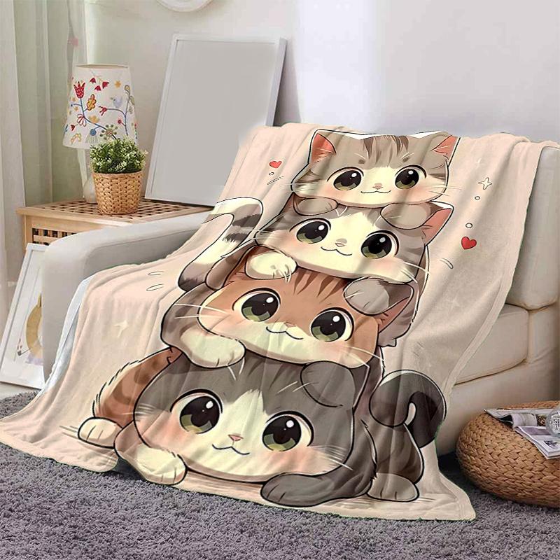 1pc Charming Cute Cat Stack Throw Blanket Perfect for Home Decor, Couch Cover, Outdoor Use .W002