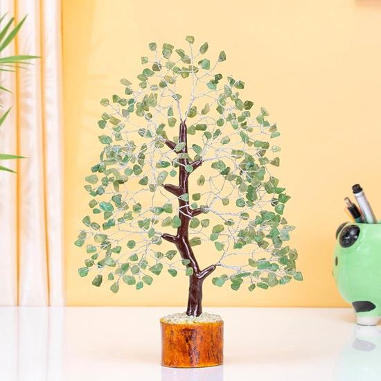 Grüner Jade-Kristallbaum, Glücksbringer, Schaustück für Wohndekorationsartikel, Kristalle, Edelsteine, Bonsai-Geldbaum für Glück, Dekorationsgeschenk, Silberdraht